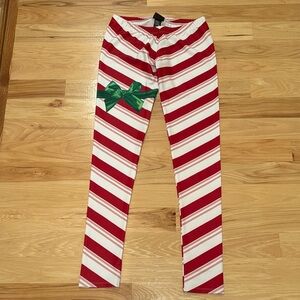 Women's Red and White Diagonal Stripe Leggings